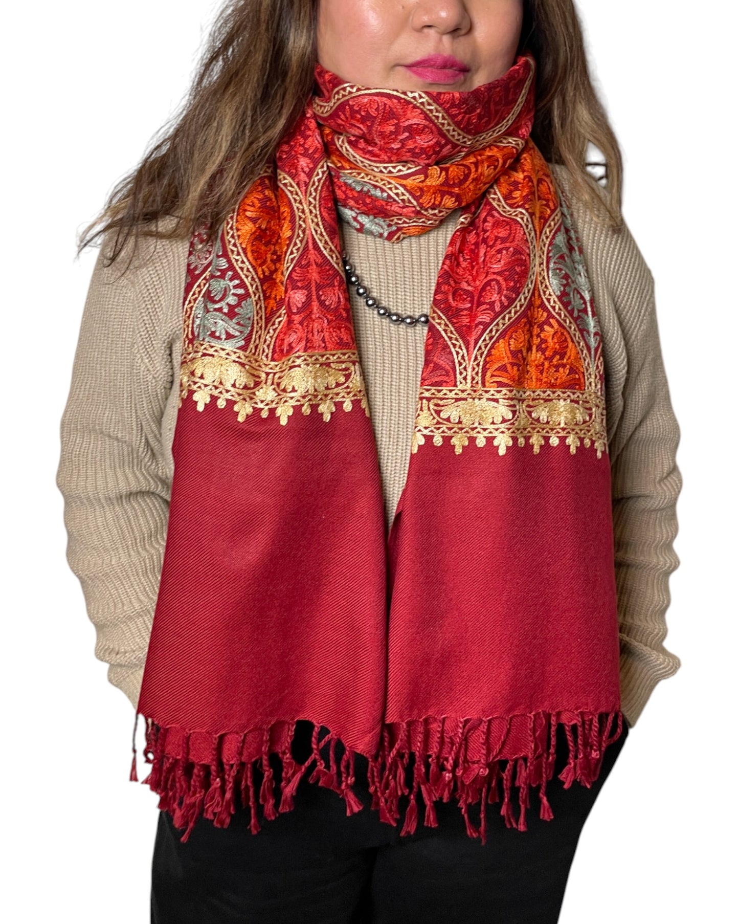 Bestickter Schal Paisley Muster Baumwolle Viskose