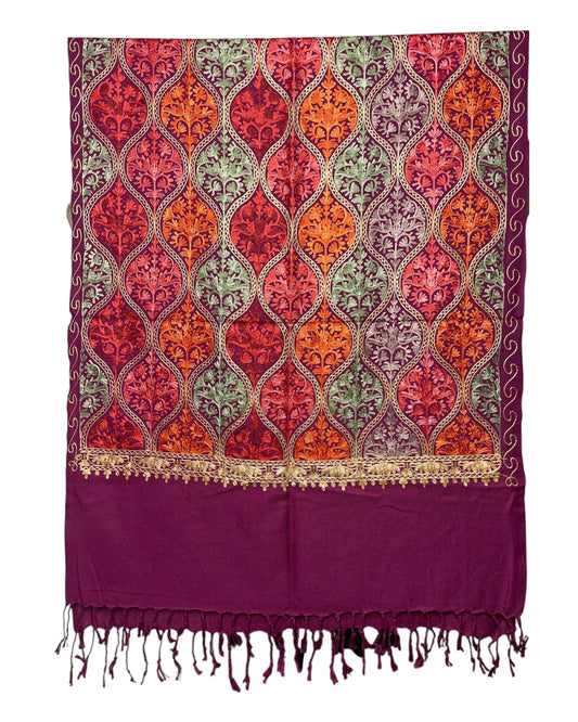 Bestickter Schal handgefertigt Baumwolle Viskose