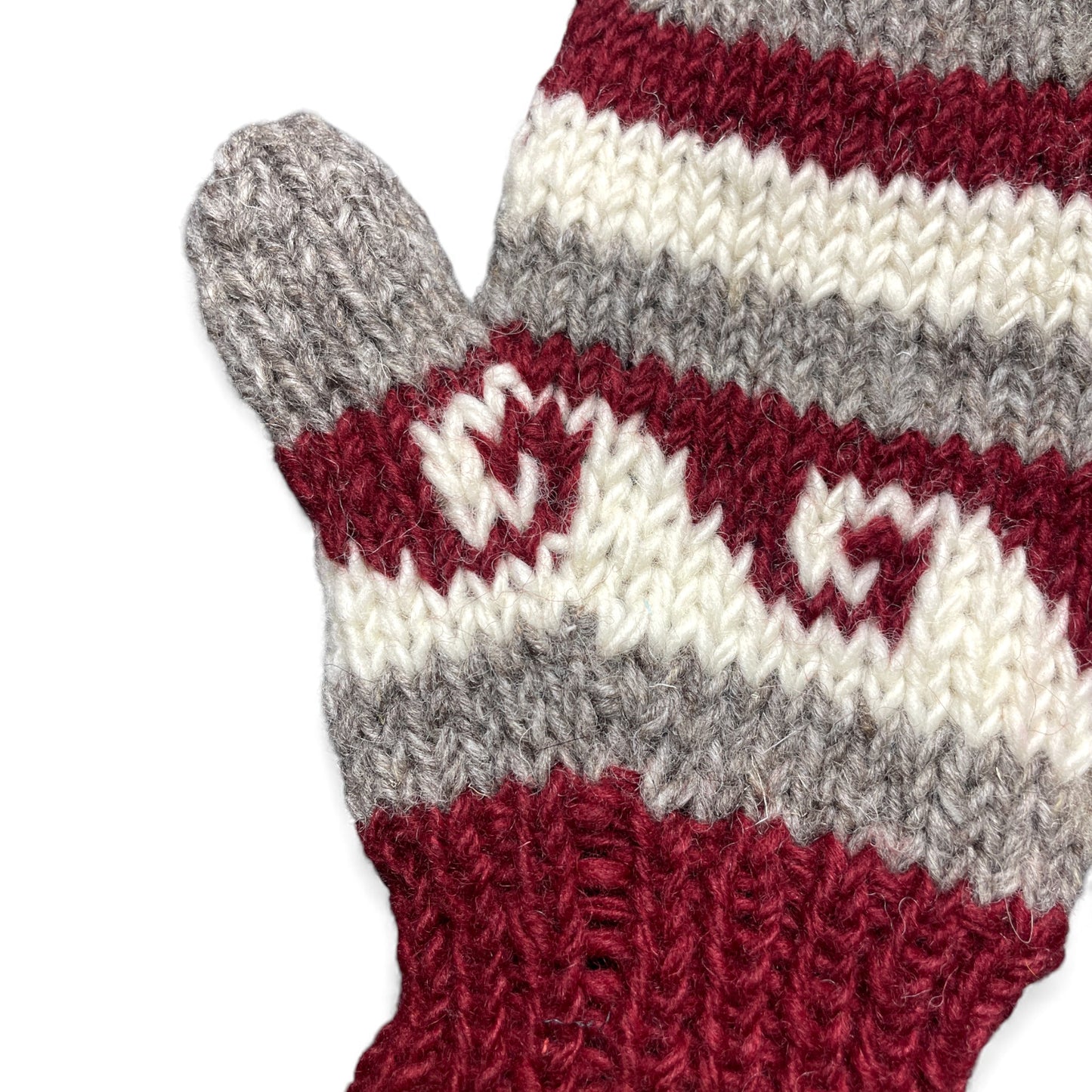 Detail „Lhotse“ – Handgestrickte Nepal-Fäustlinge