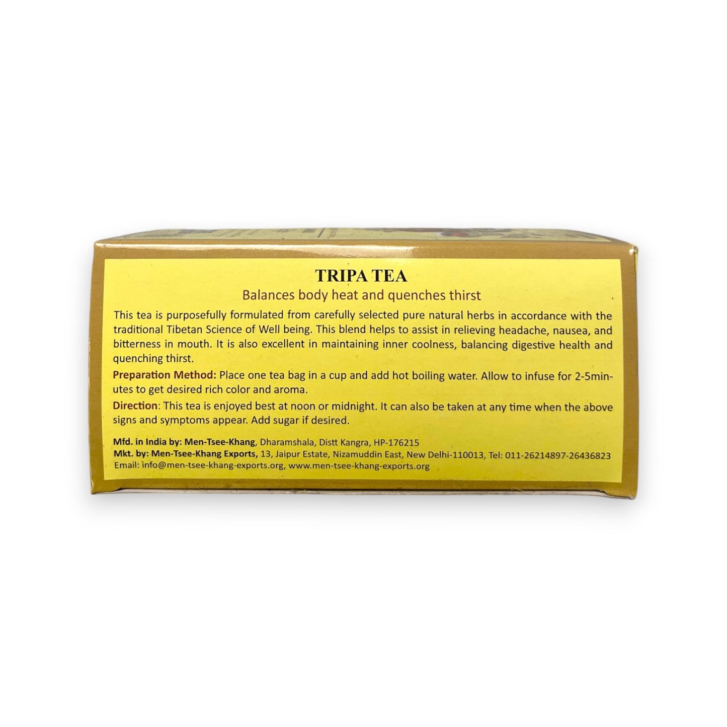 Detailaufnahme Sorig Tripa Tea Teebeutel und Verpackung