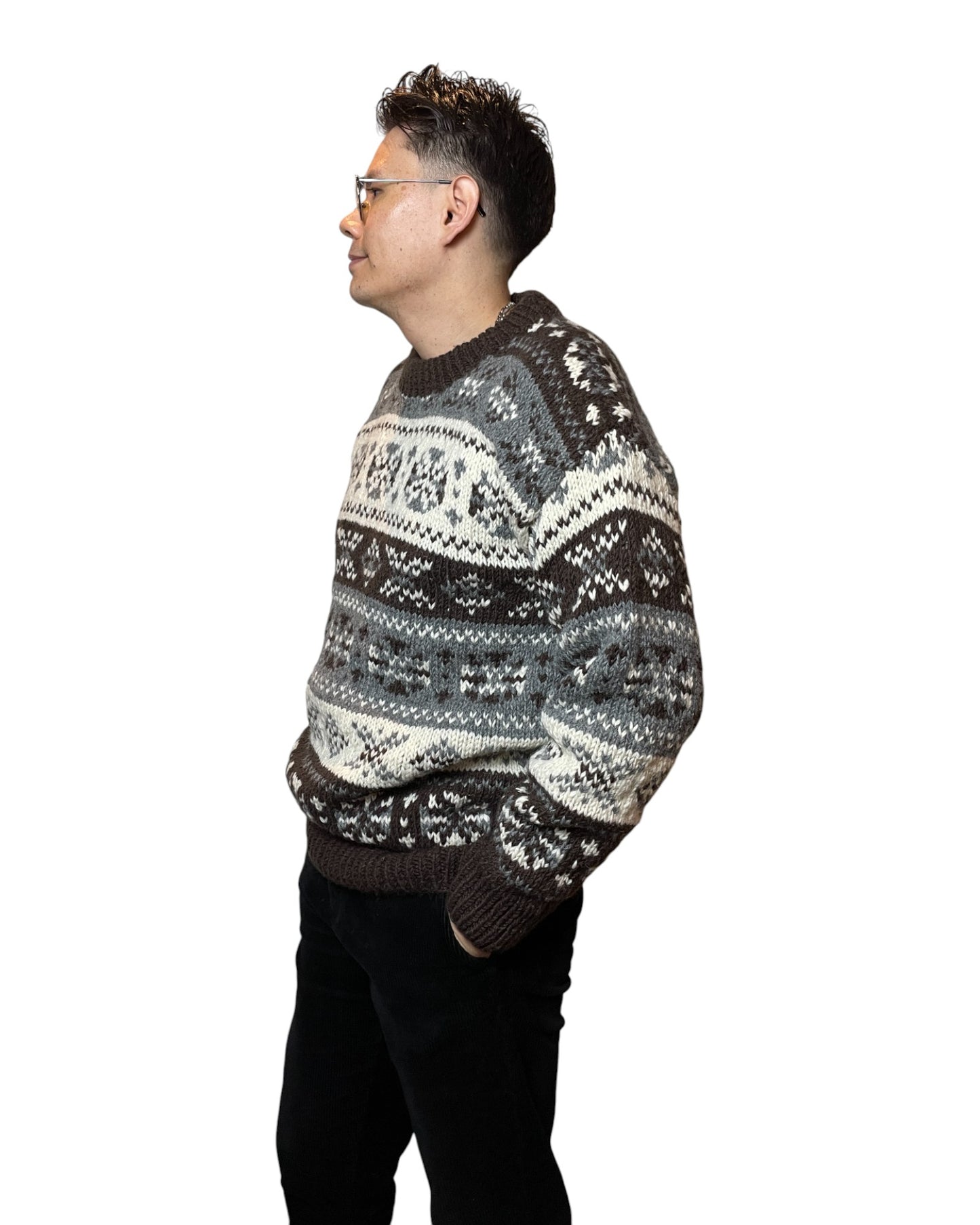 Groessentabelle „Tamang“ – Handgestrickter Nepal-Pullover Seitlich