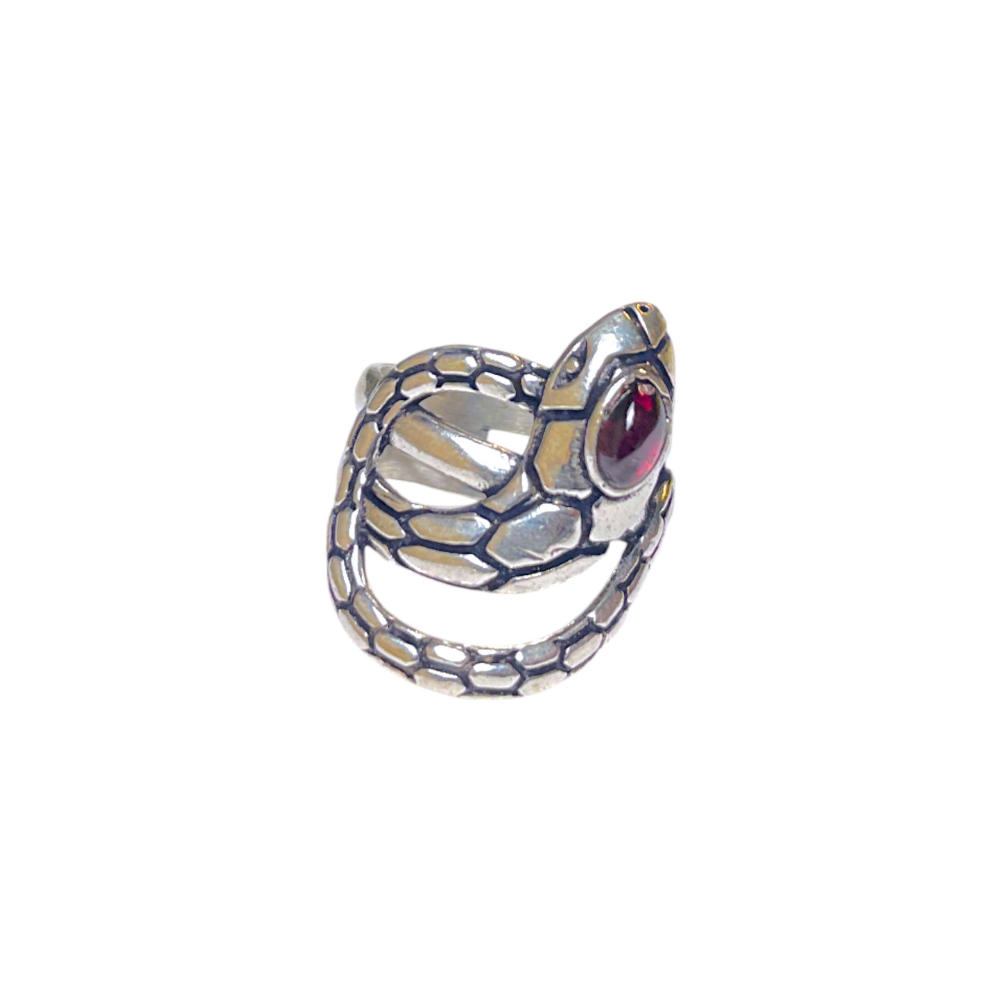 Serpent Snake Ring mit Tigerauge oder Granat, 18 mm