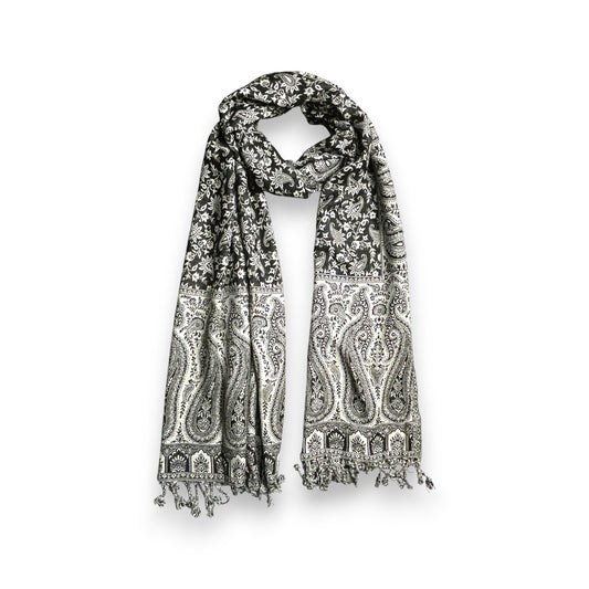 Indischer Paisley Muster Schal Schwarz Weiss
