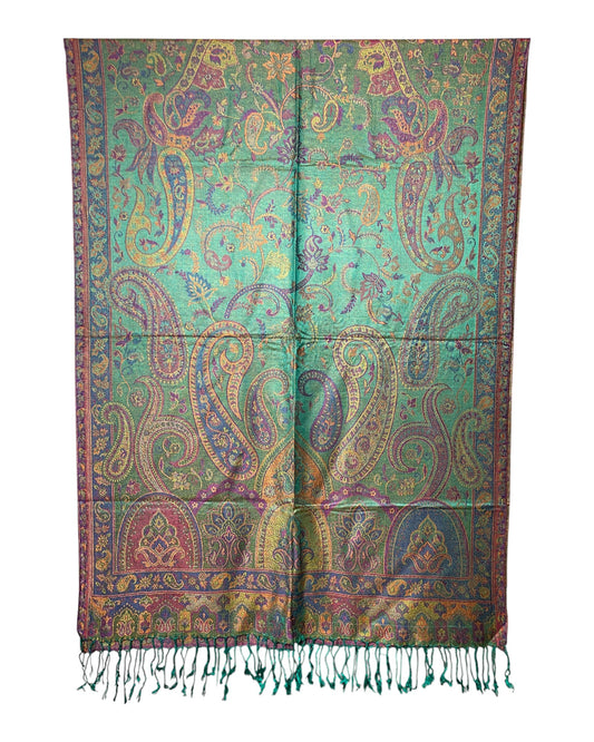 Muster Detail: Paisley Muster Jacquard Seidentuch grün