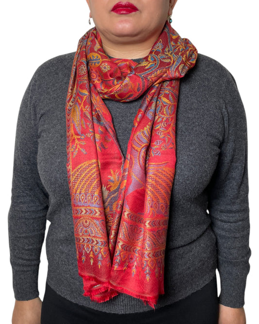 Paisley Schal Rot Leinen-Seide Unisex Luxus Schal