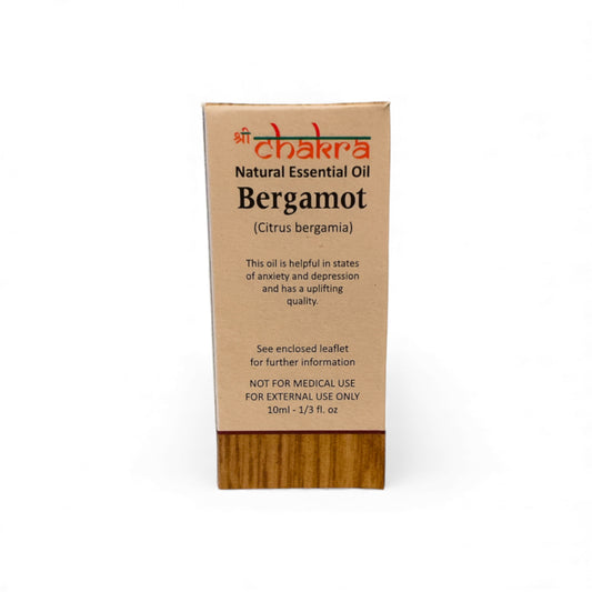 Rückseite der Verpackung von Bergamot – Chakra Natürliches ätherisches Öl 10 ml mit Anwendungshinweisen