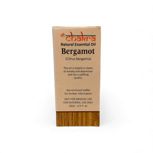 Rückseite der Verpackung von Bergamot – Chakra Natürliches ätherisches Öl 10 ml mit Anwendungshinweisen