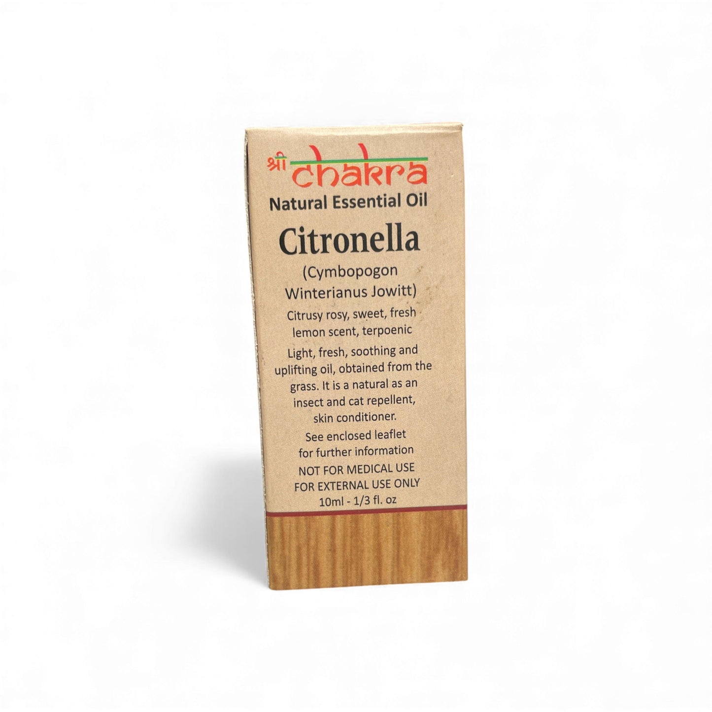 Rückseite der Verpackung von Citronella – Chakra Natürliches ätherisches Öl 10 ml mit Anwendungshinweisen