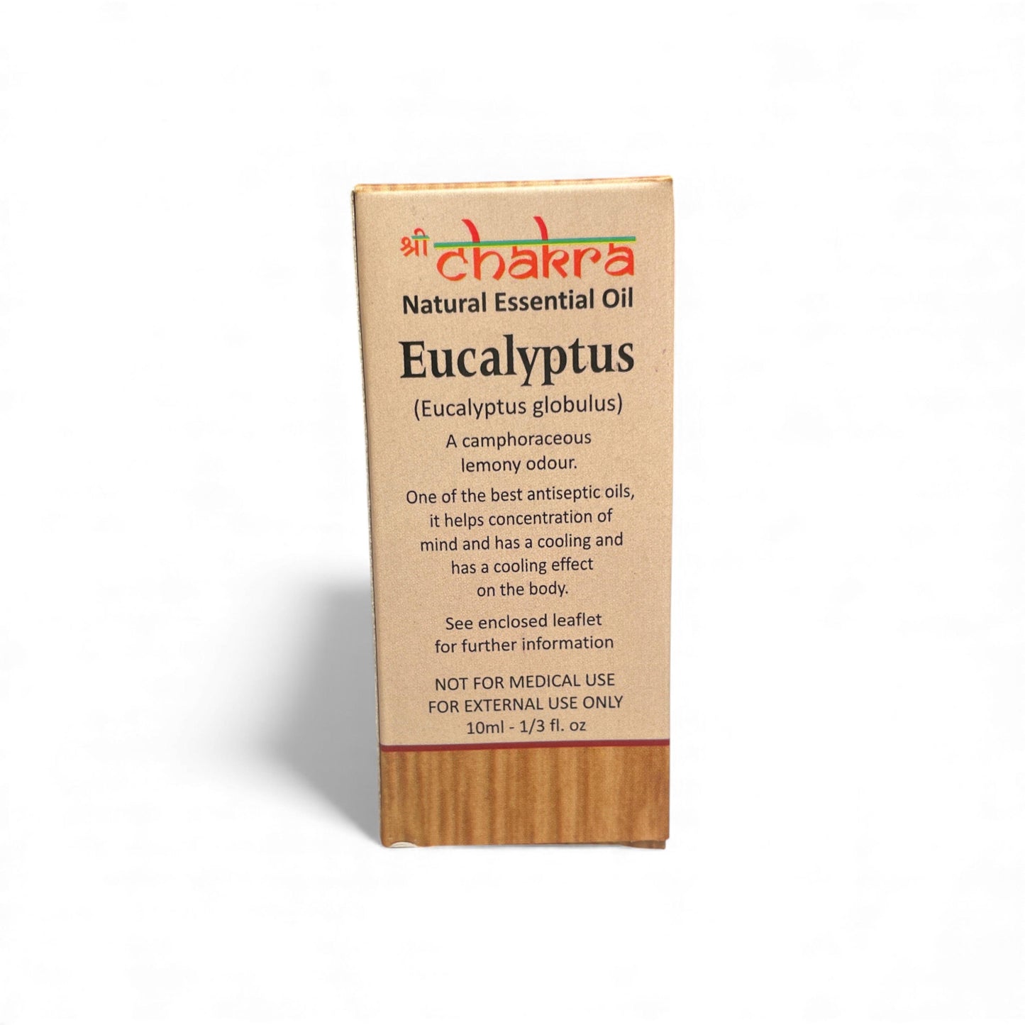 Rückseite der Verpackung von Eukalyptus – Chakra Natürliches ätherisches Öl 10 ml mit Anwendungshinweisen