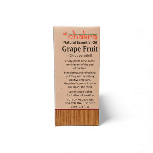 Rückseite der Verpackung von Grapefruit – Chakra Natürliches ätherisches Öl 10 ml mit Anwendungshinweisen