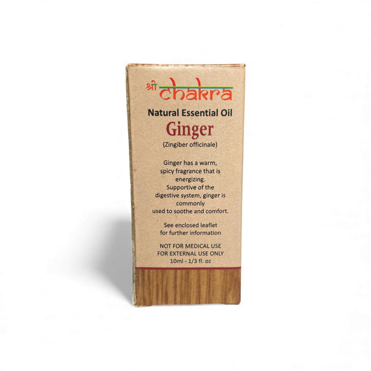 Rückseite der Verpackung von Ingwer – Chakra Natürliches ätherisches Öl 10 ml mit Anwendungshinweisen
