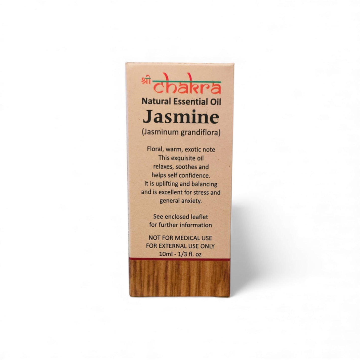 Rückseite der Verpackung von Jasmin – Chakra Natürliches ätherisches Öl 10 ml mit Anwendungshinweisen