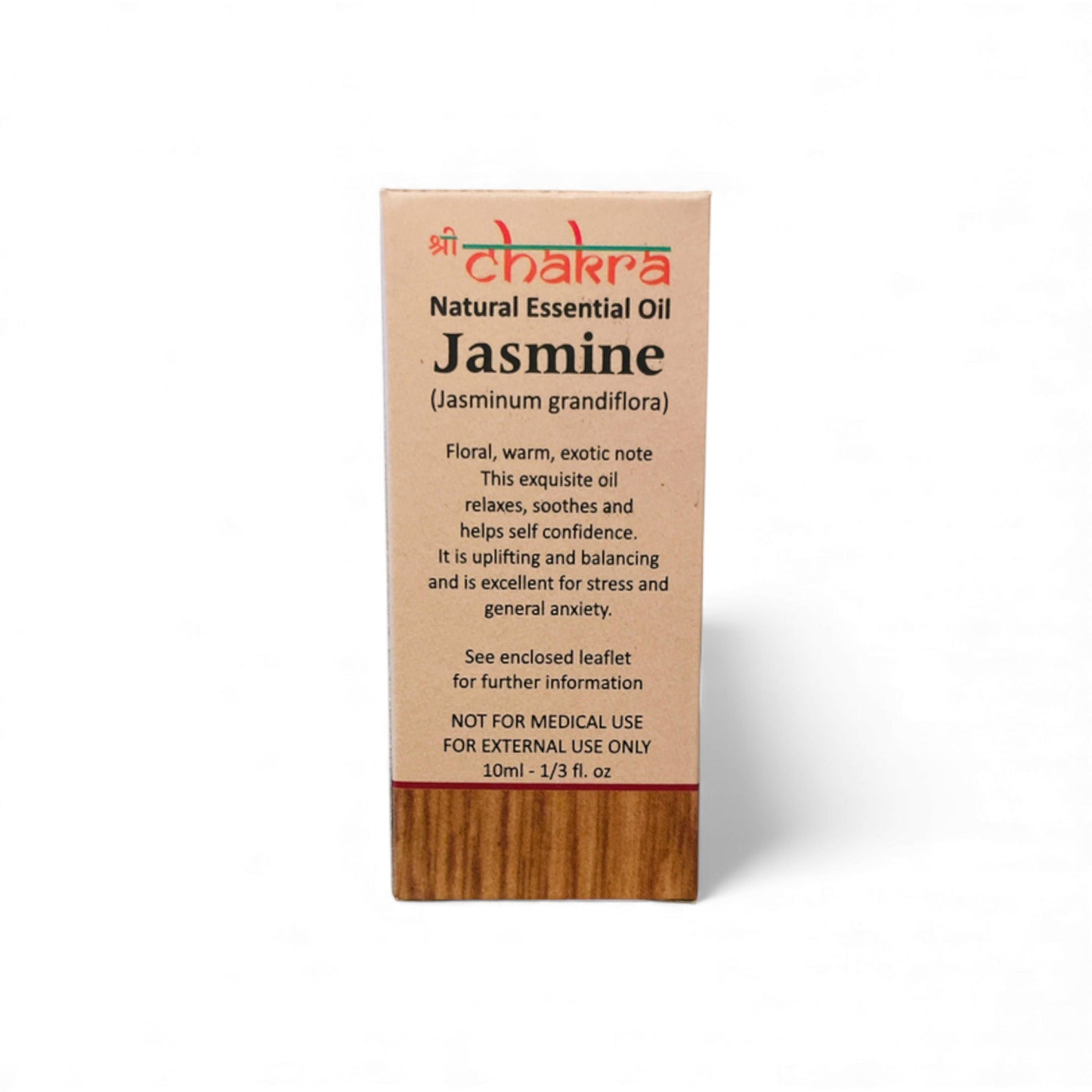 Rückseite der Verpackung von Jasmin – Chakra Natürliches ätherisches Öl 10 ml mit Anwendungshinweisen