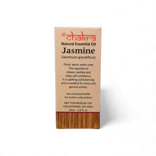 Rückseite der Verpackung von Jasmin – Chakra Natürliches ätherisches Öl 10 ml mit Anwendungshinweisen