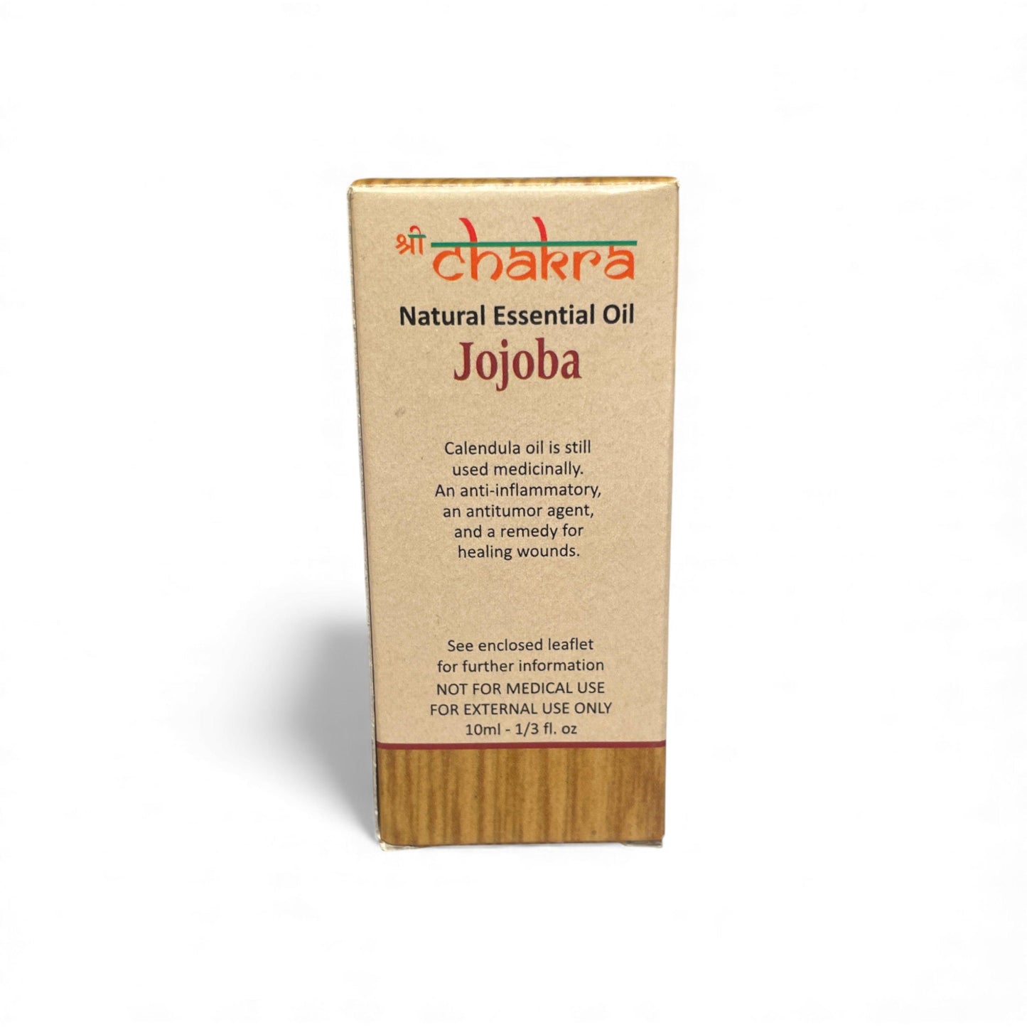 Rückseite der Verpackung von Jojoba – Chakra Natürliches ätherisches Öl 10 ml mit Anwendungshinweisen
