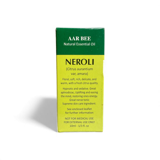 Rückseite der Verpackung von Neroli – Chakra Natürliches ätherisches Öl 10 ml mit Anwendungshinweisen