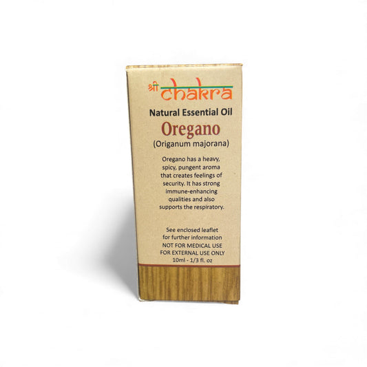 Rückseite der Verpackung von Oregano – Chakra Natürliches ätherisches Öl 10 ml mit Anwendungshinweisen