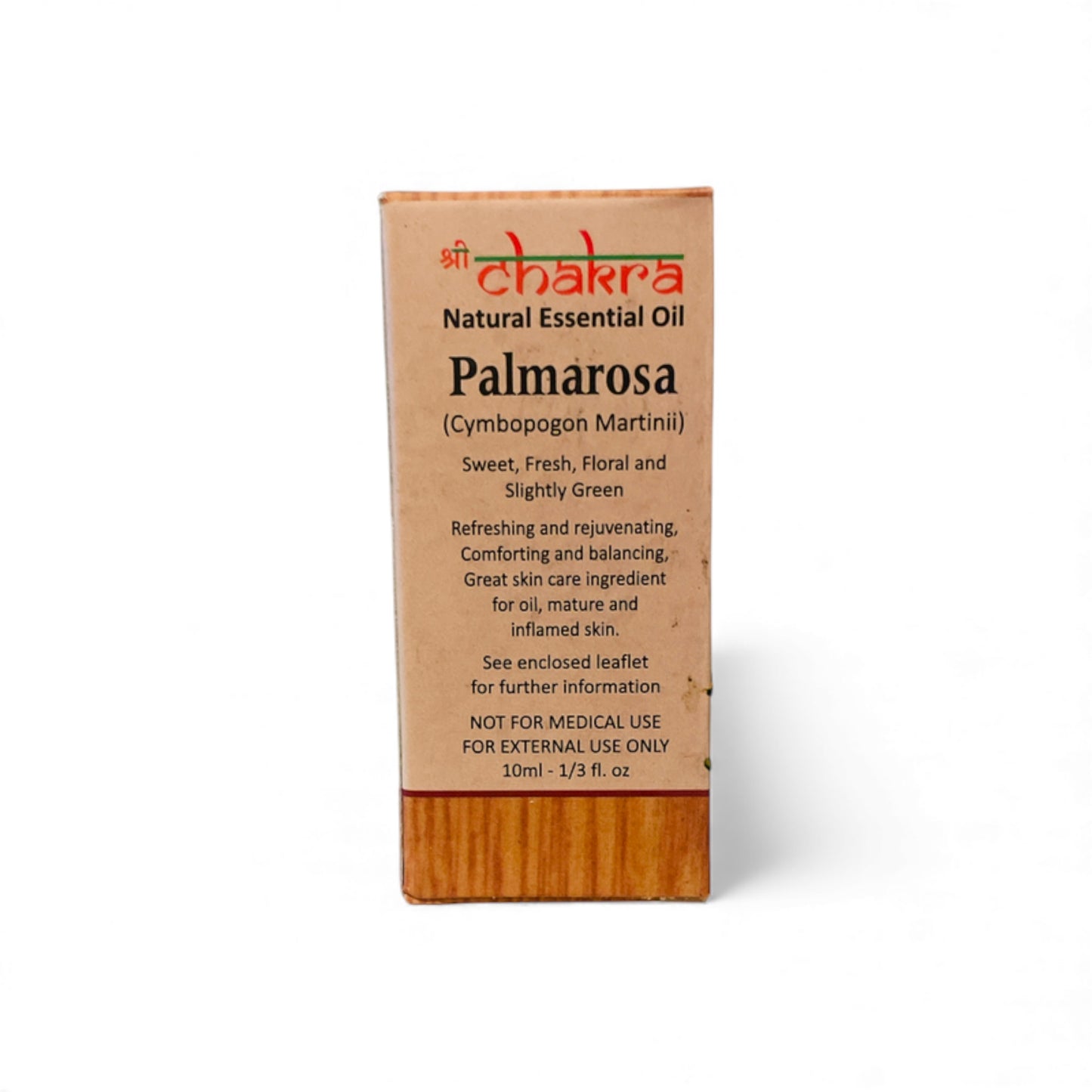 Rückseite der Verpackung von Palmarosa – Chakra Natürliches ätherisches Öl 10 ml mit Anwendungshinweisen