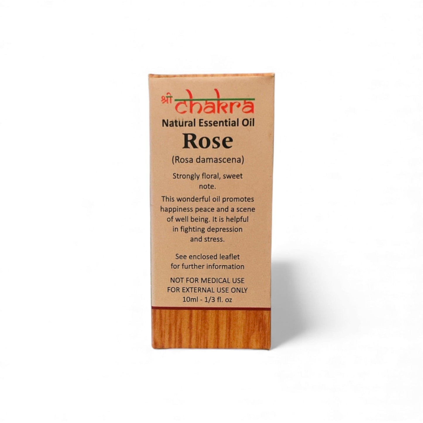 Rückseite der Verpackung von Rose – Chakra Natürliches ätherisches Öl 10 ml mit Anwendungshinweisen