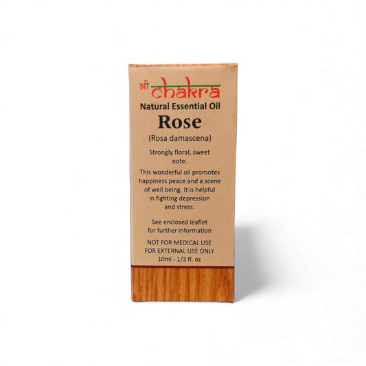 Rückseite der Verpackung von Rose – Chakra Natürliches ätherisches Öl 10 ml mit Anwendungshinweisen