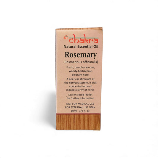 Rückseite der Verpackung von Rosmarin – Chakra Natürliches ätherisches Öl 10 ml mit Anwendungshinweisen