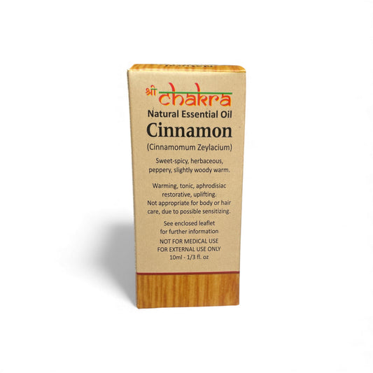 Rückseite der Verpackung von Zimt – Chakra Natürliches ätherisches Öl 10 ml mit Anwendungshinweisen