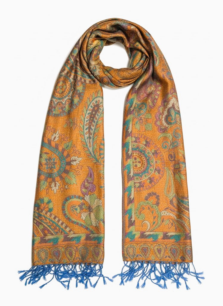 Indischer Paisley-Schal – Saffron Indigo Shift