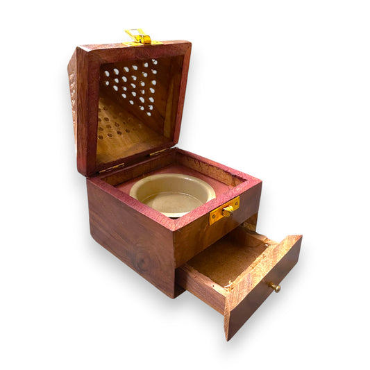 RĂ€ucherbox âPyramideâ â Handgefertigt aus Holz mit Schublade