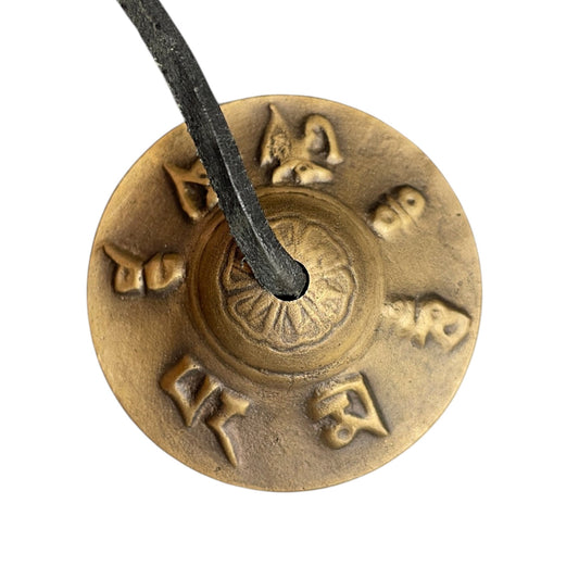 Tingsha Mantra-Zimbeln Oberseite – tibetische Schrift Om Mani Padme Hum Lotusblüte, Tibet Laden Bern