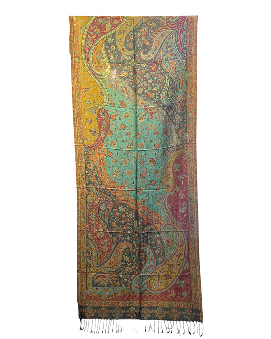 Paisley Schal Jade, Senfgold und Burgunder, Muster im Ganzen – Himalaya Vibes Bern