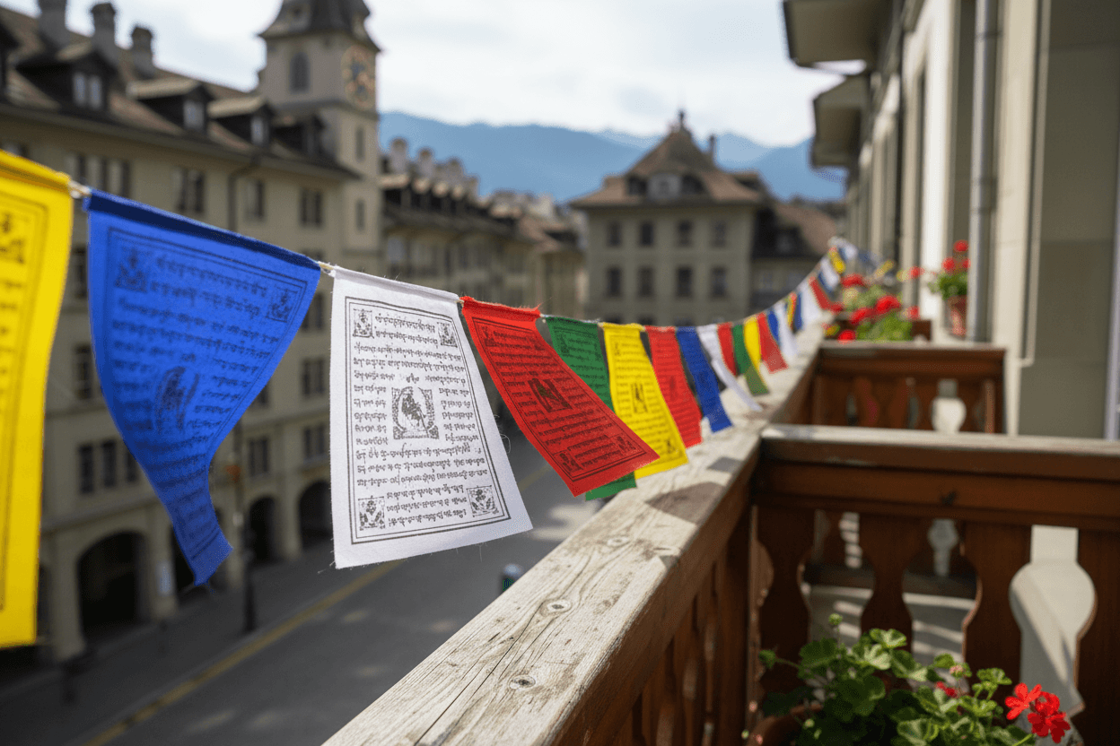tibetische-gebetsfahnen-aus-baumwolle-11-x-13-cm-1-8-meter-in-bern-auf-balkon - Himalaya Vibes Bern – Tibet Laden & Online Shop in der Schweiz