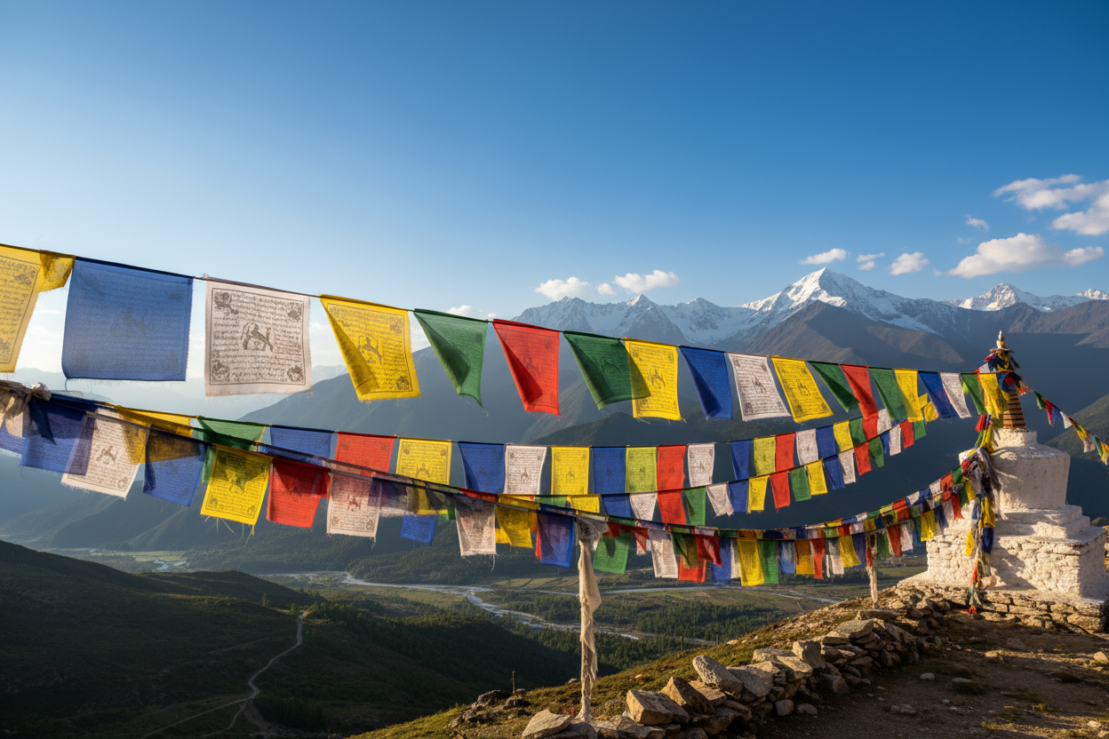 🕊️ Tibetische Gebetsfahnen – Symbole für Frieden, Mitgefühl und Harmonie 🌈