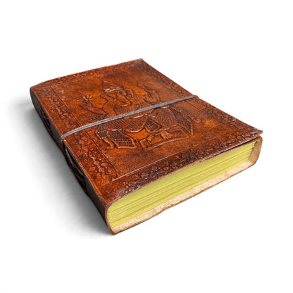 Back of the Ganesha journal – fine braided pattern embossed in the leather