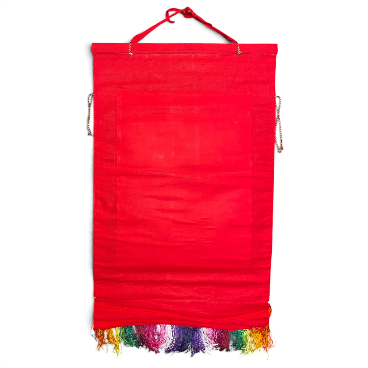 Retro del thangka Buddha della Medicina in cotone rosso con frange