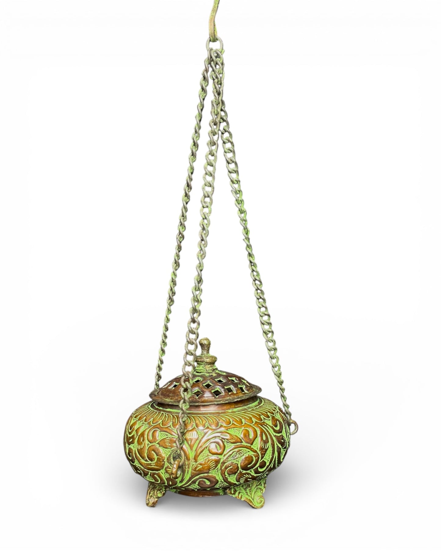 Aufhängung: Detail Tibetisches Kupfer-Räuchergefäss – Kette, Deckel und Verzierung für Rituale & Meditation