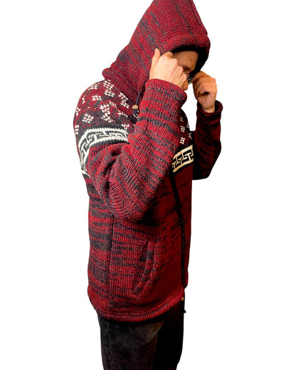 "Banepa" Handgestrickte Wolljacke Nepal Kaputze