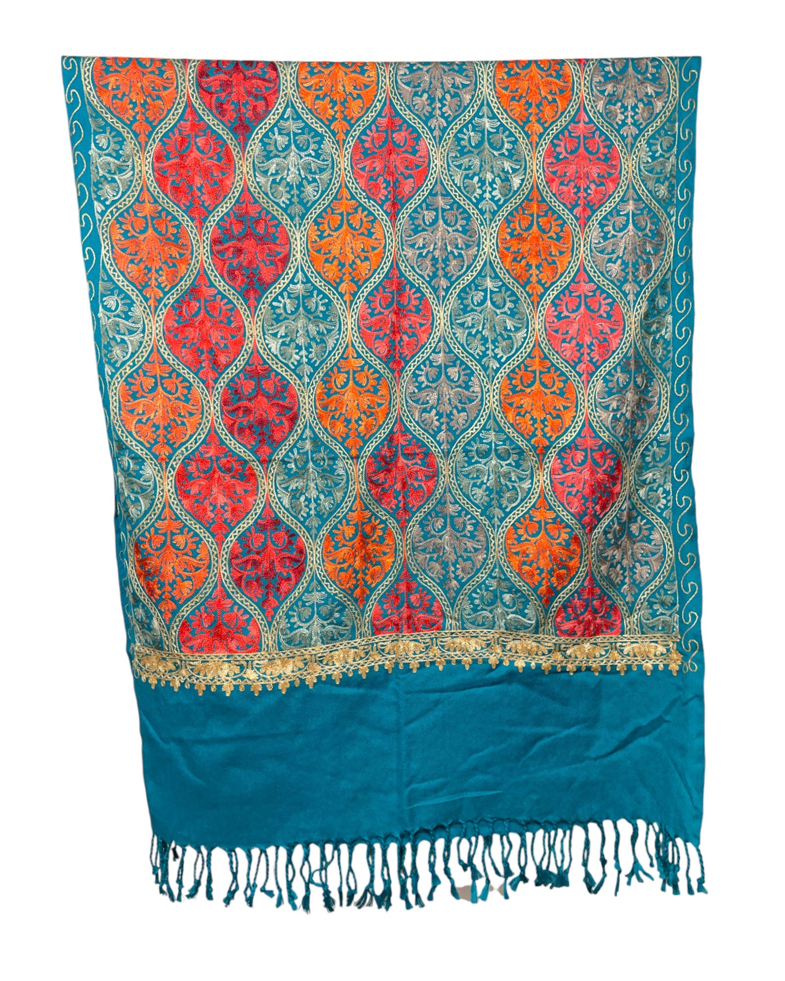 Bestickter Schal Petrol Royale Embroidery Ornamentdesign
