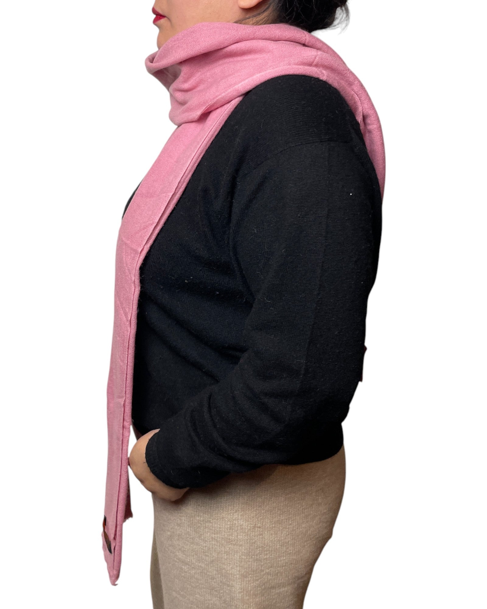 „Blush Rose“ – Reiner Kaschmir Schal handgemacht Seite