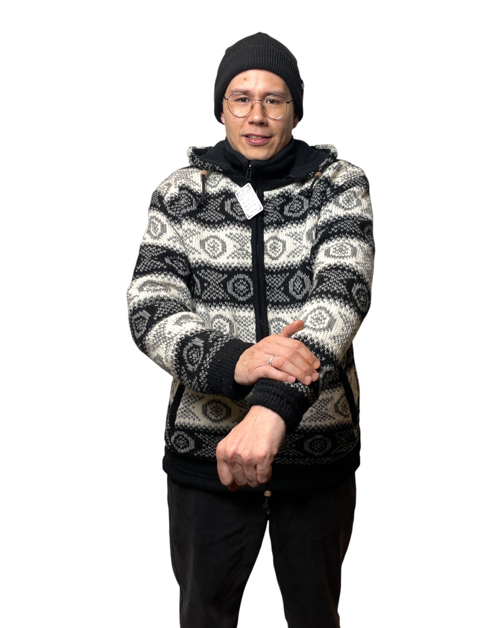 „Chandol“ – Handgestrickte Wolljacke Nepal Aermel