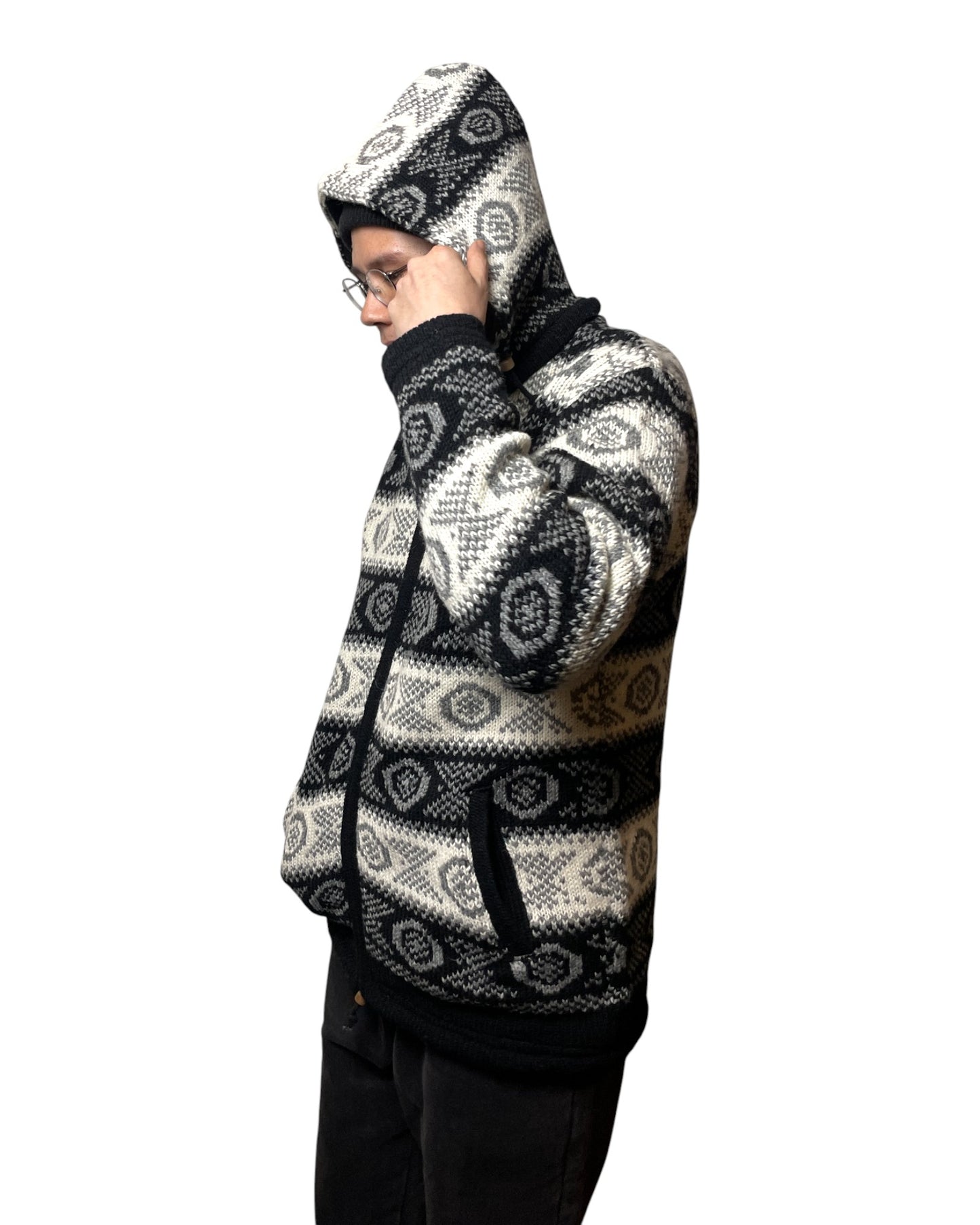 „Chandol“ – Handgestrickte Wolljacke Nepal Hoodie