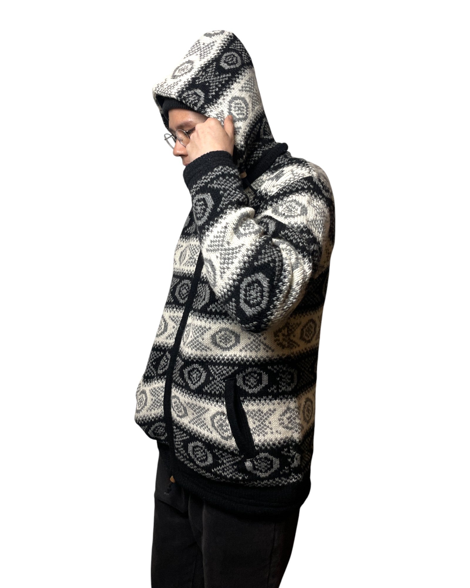 „Chandol“ – Handgestrickte Wolljacke Nepal Hoodie