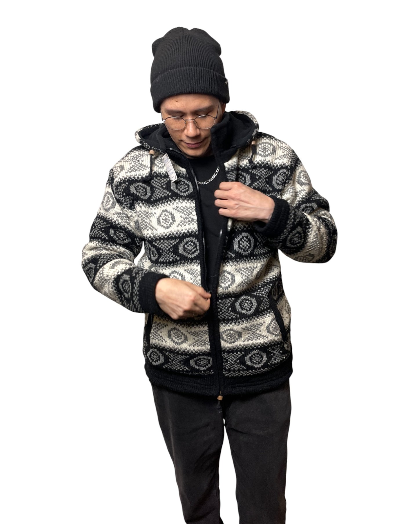 „Chandol“ – Handgestrickte Wolljacke Nepal Reissverschluss