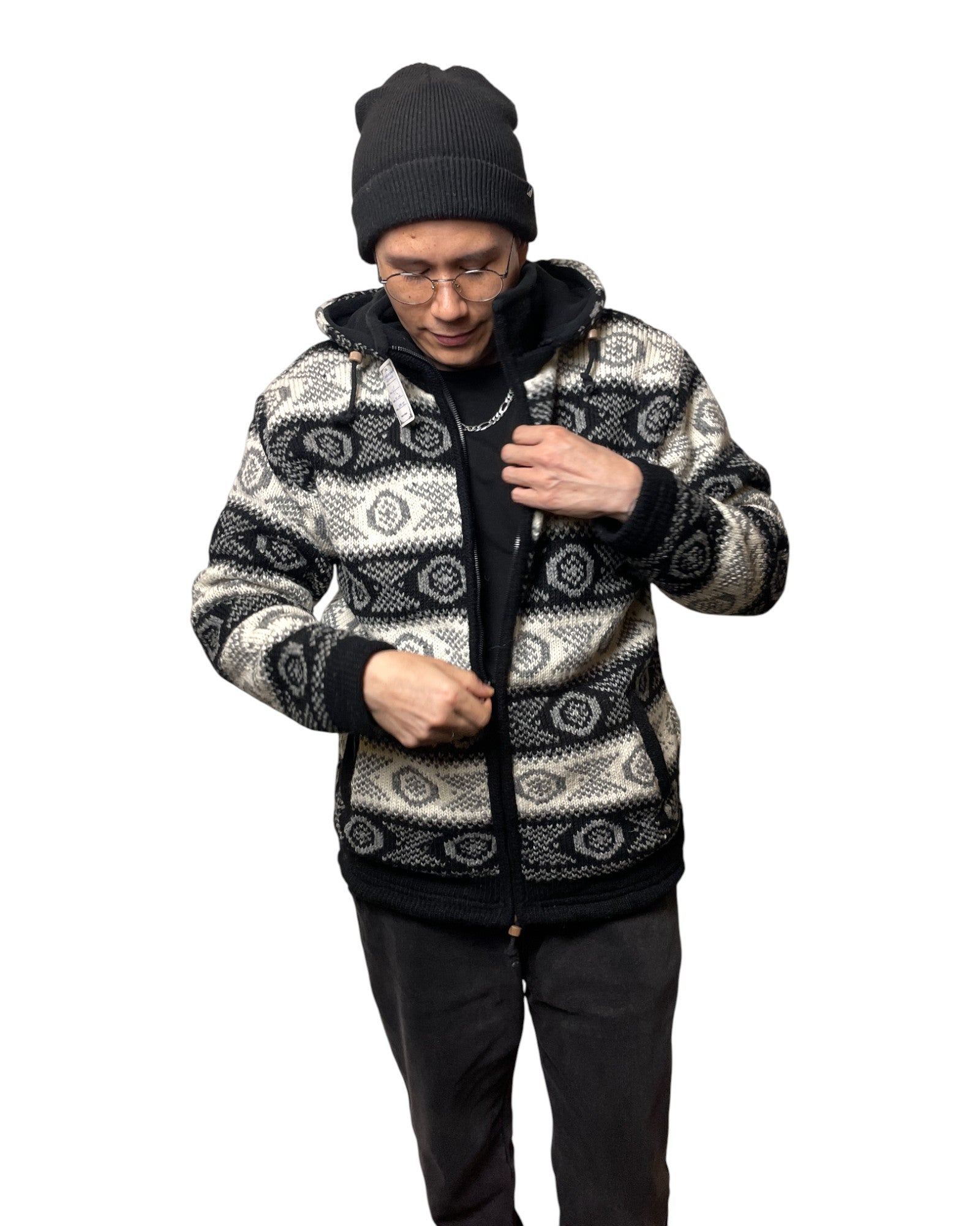 „Chandol“ – Handgestrickte Wolljacke Nepal Reissverschluss