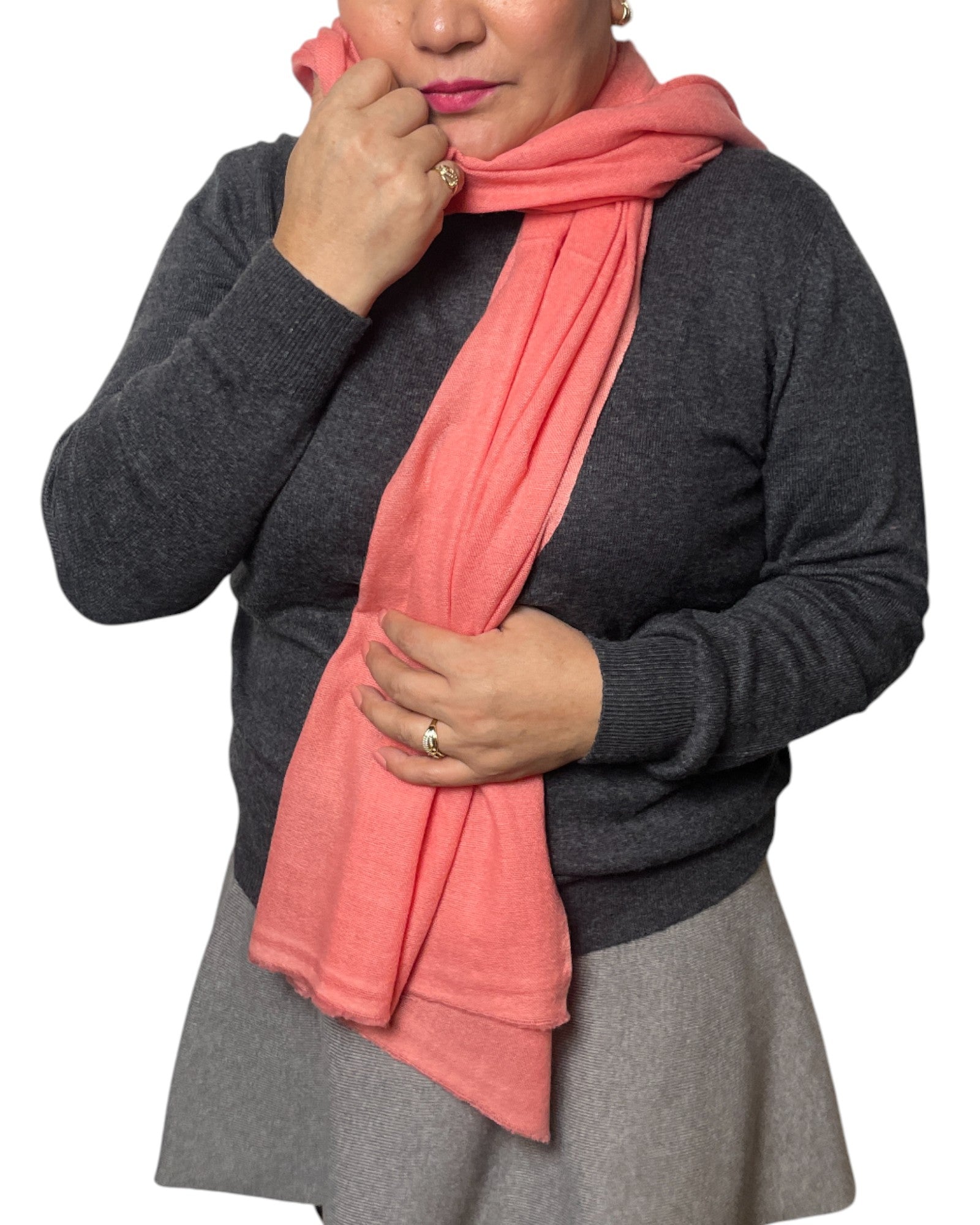 „Coral Glow“ – Handgewebter Kaschmir-Schal aus Nepal lange