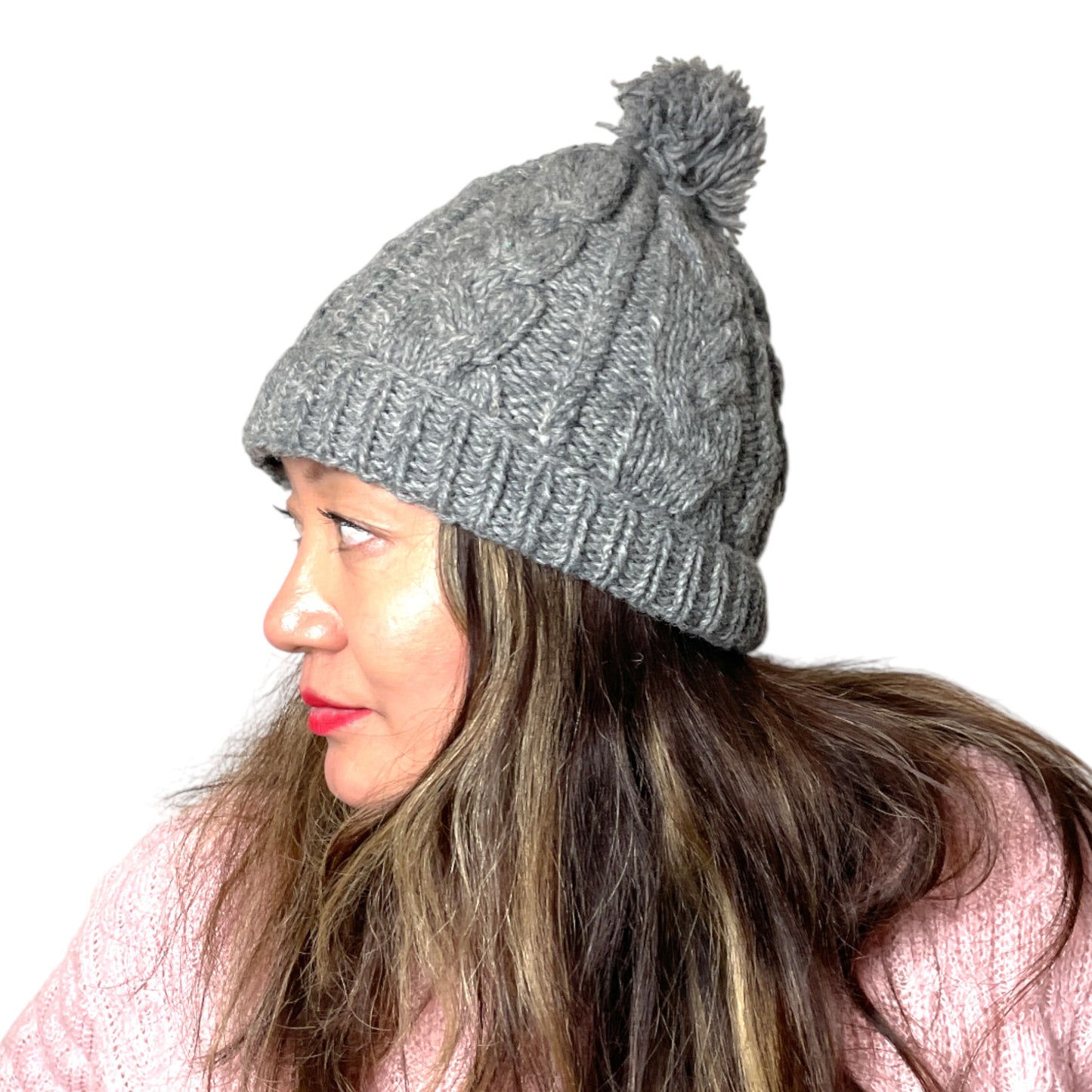 „Dhaulagiri“ – Handgestrickte Zipfel-Mütze Grau