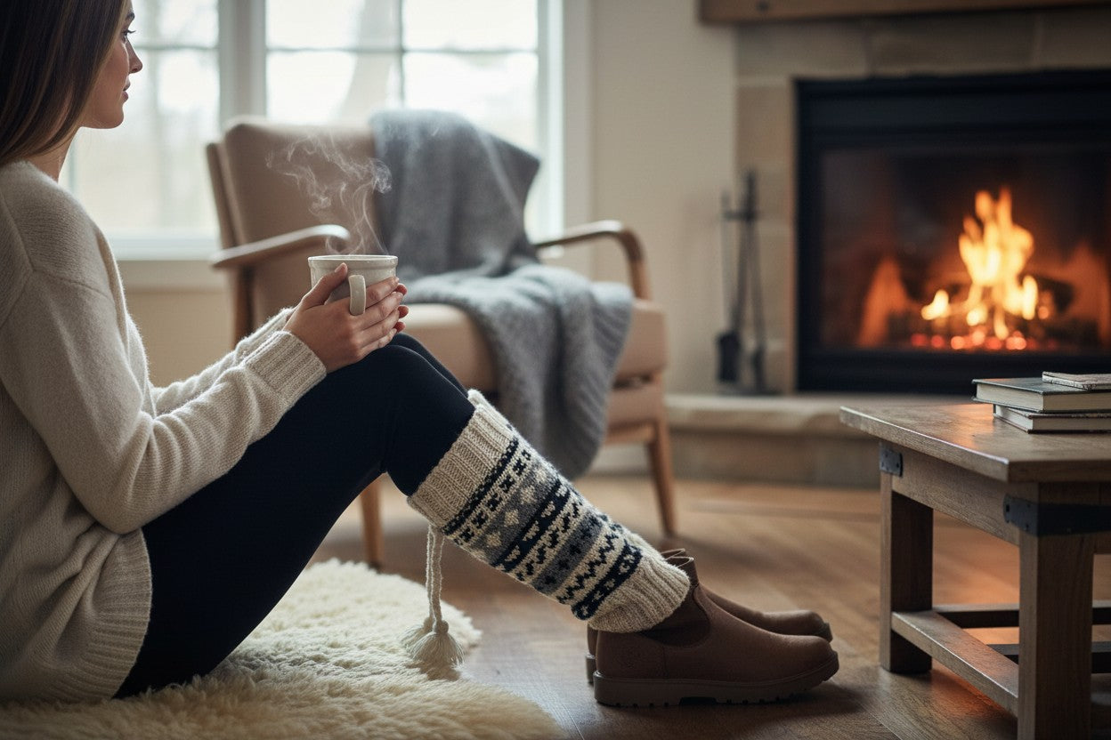 „Dolpo“ – Handgestrickte Nepal-Beinstulpen warm