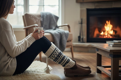 „Dolpo“ – Handgestrickte Nepal-Beinstulpen warm