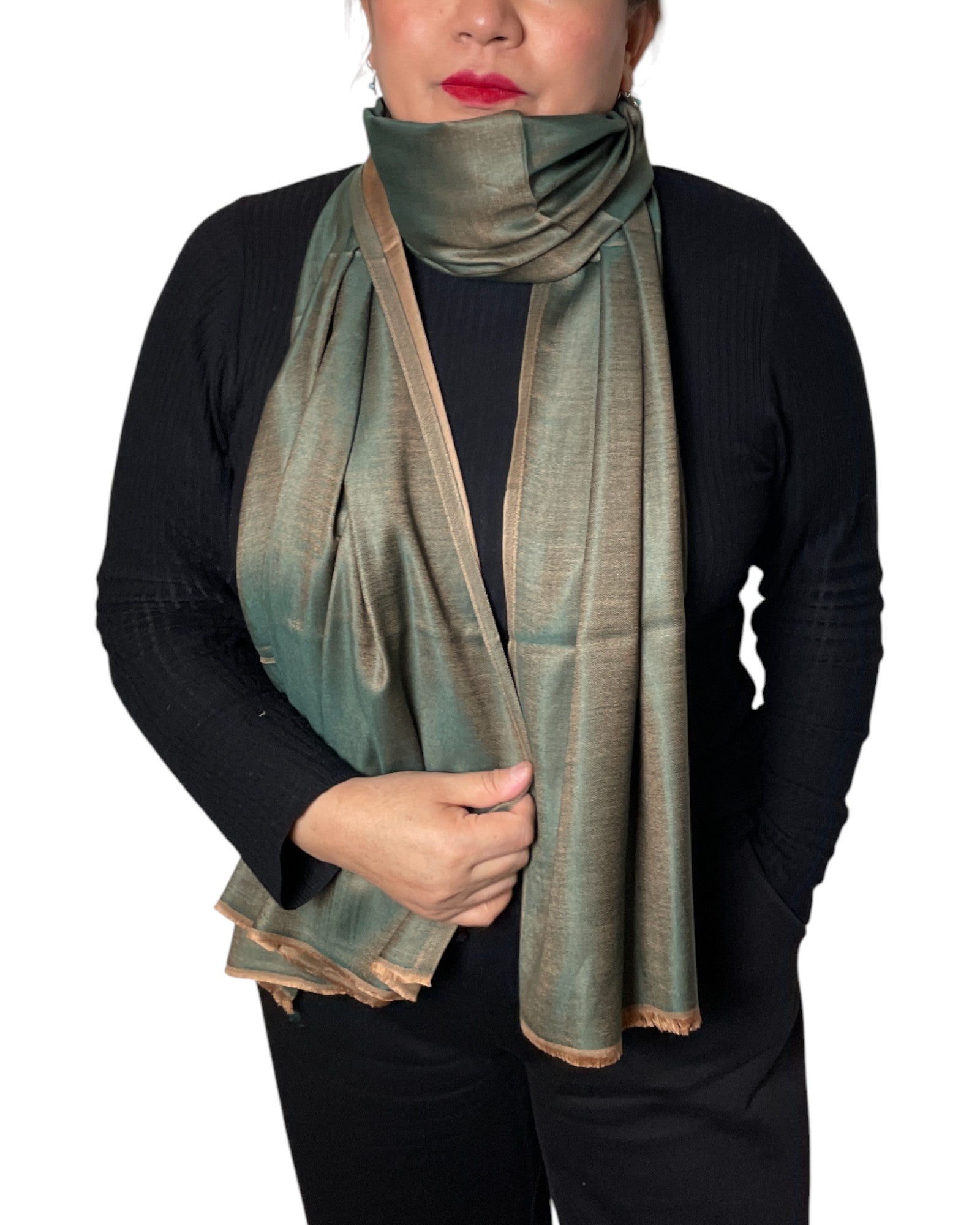 Edler Seidenschal Doubleface Smaragdgrün Gold