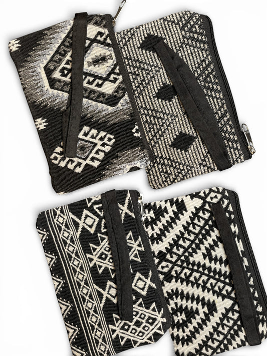 Ethno Baumwoll-Täschli mit Handschlaufe in Schwarz-Weiss Himalaya Vibes Bern