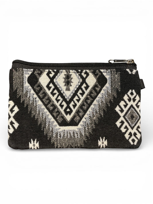 Ethno Täschli aus Baumwolle mit Zentral-Raute Muster in Schwarz-Weiss